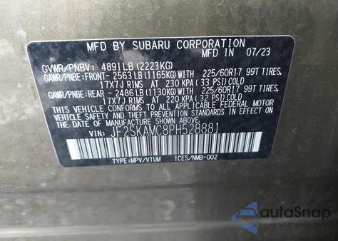 2023 Subaru Forester Wilderness из США, поврежденный, VIN JF2SKAMC8PH528881